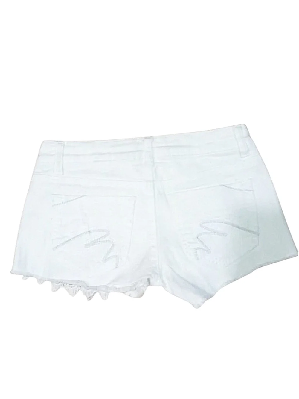 Vanilla Star White Lace Trim Distressed Denim Shorts